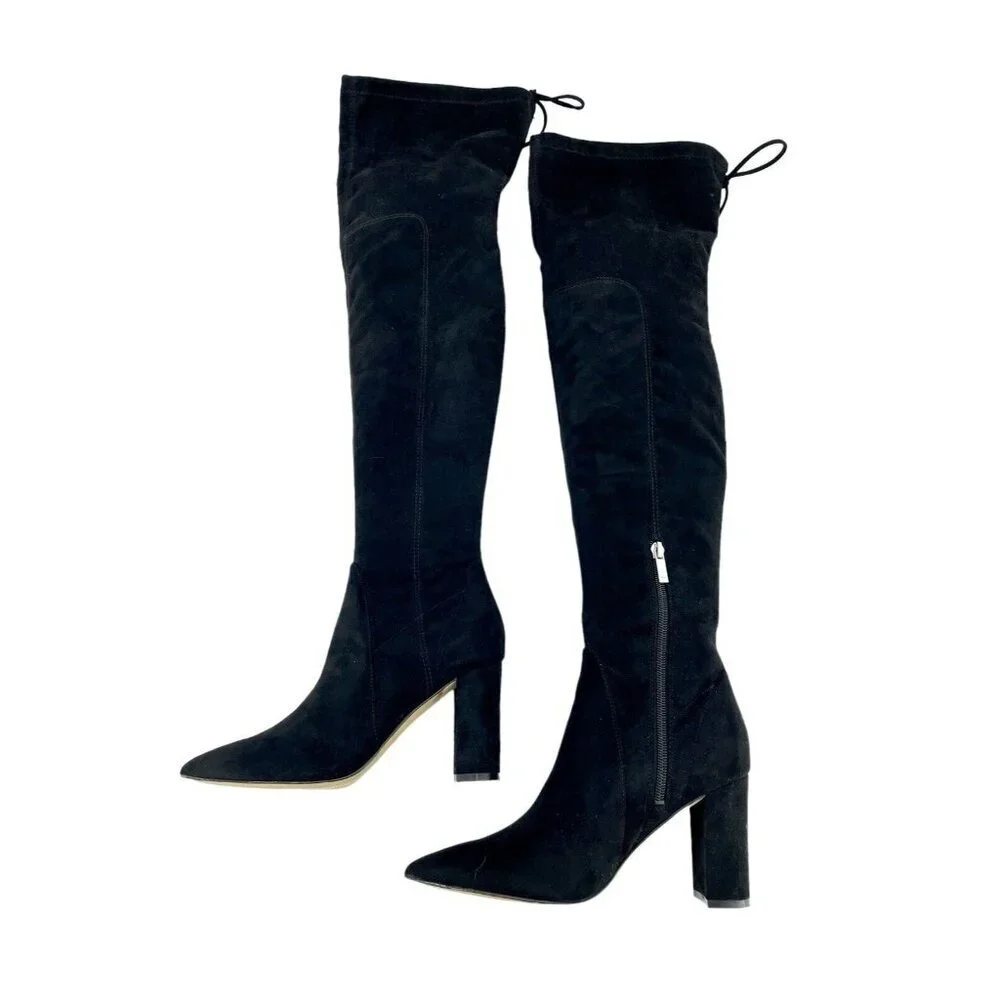 Marc Fisher Ulona Black Fabric Suede Over the Knee Boots SZ 6.5 $249